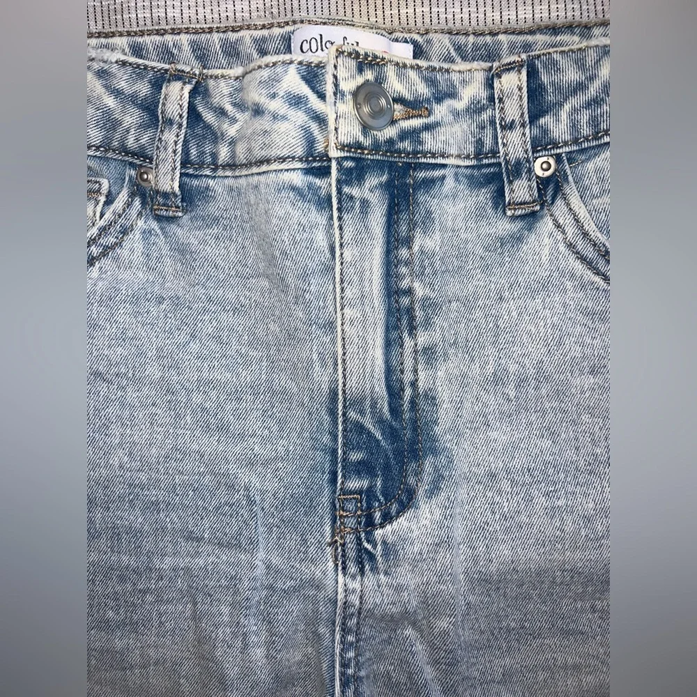 Colorful Planet Distressed Double Roll Mom Jeans | Juniors Size 14 |‎ NWT